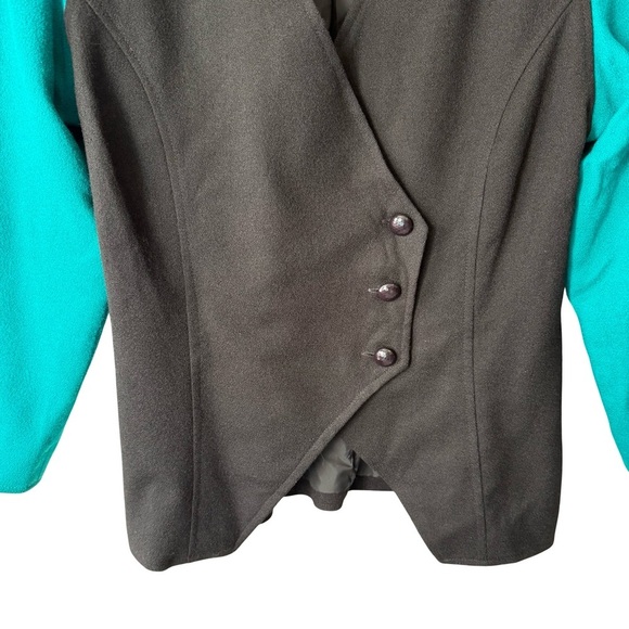 Vintage Beamer Teal and Black Women's Colorblock 80s 90s Wool Blazer Size 6P - Picture 10 of 15